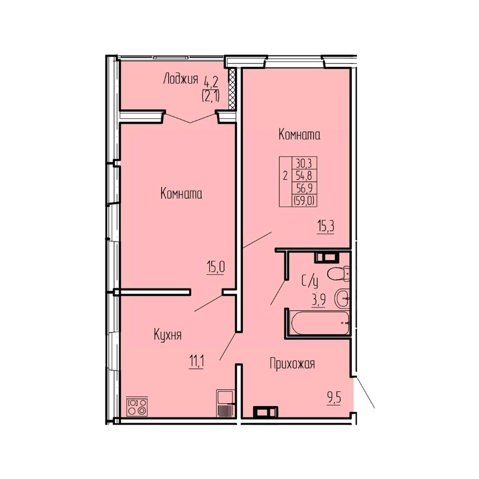 планировка квартиры 59 м2